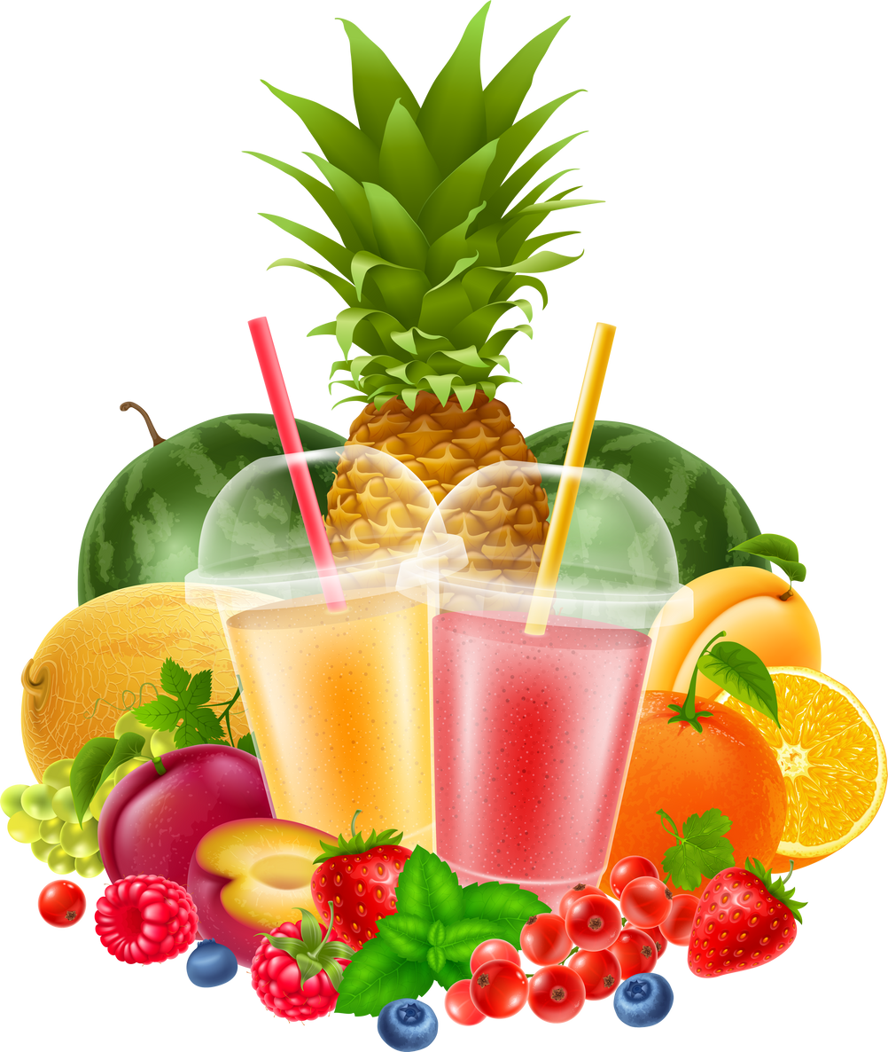 Smoothies Surrounded With Fresh Fruits Illustration